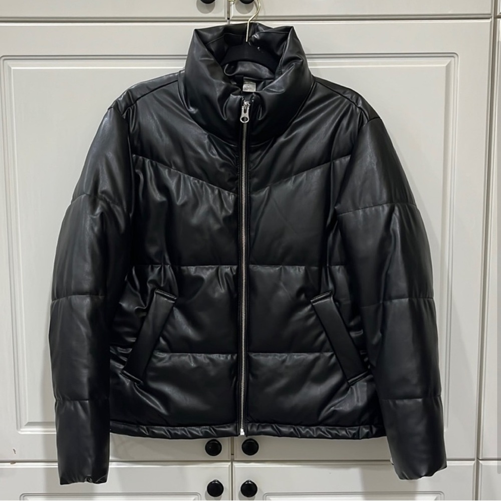 Faux leather puffy jacket